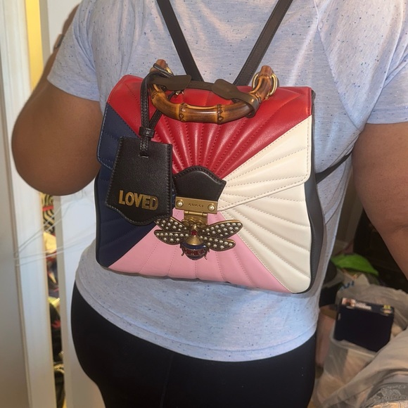 Authentic GUCCI - Queen Margaret Bee Bamboo Top Handle Quilted Leather Backpack - Picture 12 of 12